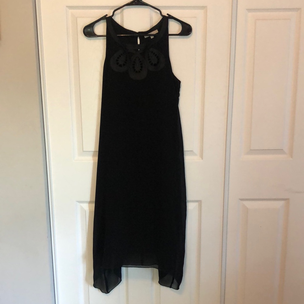 JOAN VASS Black Embroidered Scoopneck Sleeveless Black Midi Dress Women's Small